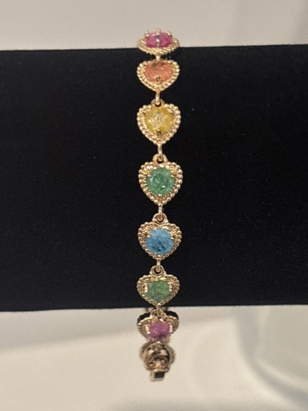 Rose Gold Plated Multicolor Heart Bracelet Rainbow Gemstone Link Bracelet Gift